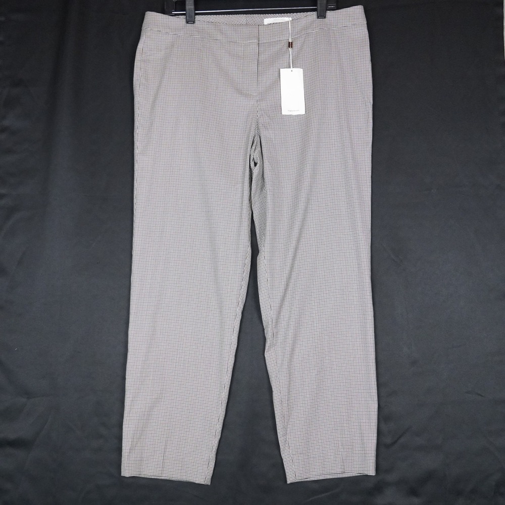 HUGO BOSS Houndstooth Dress Pants Women 10 Brown Tan Plaid Trousers Slim Stretch